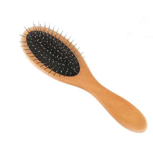 Low MOQ trendy round shape wooden brush with metal pins